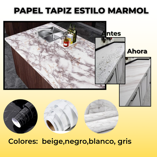 Papel Tapiz Mármol Autoadhesivo -  Acabado mármol premium en minutos. (3mts de largo x 60cm de ancho)