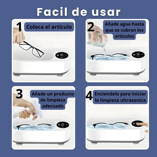 Limpiador Ultrasónico Portátil para Gafas, Joyas y Relojes – Recargable USB Tipo C – Limpieza 360° Profesional en Casa