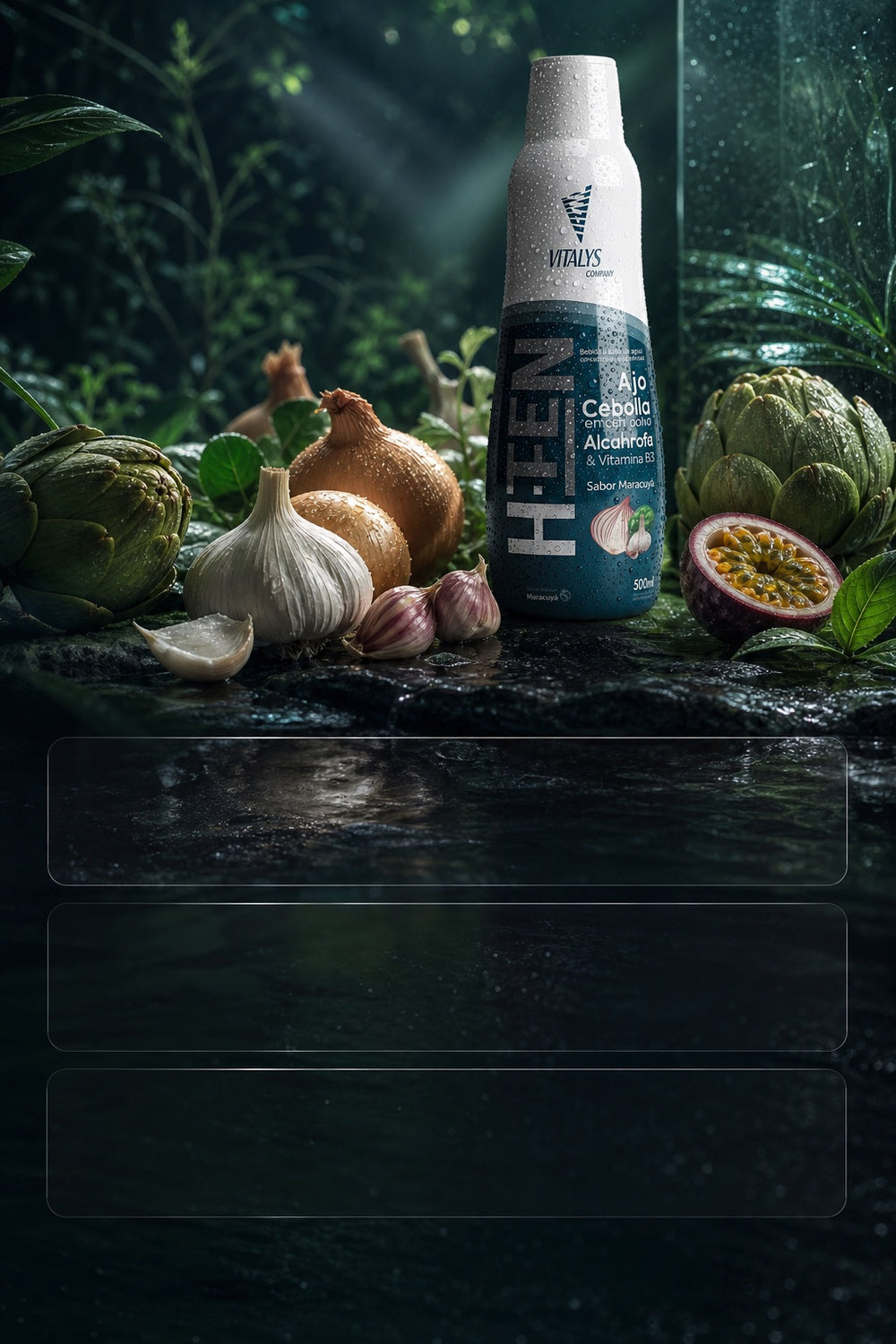 H-TEN junto a ajo, cebolla, alcachofa y maracuyá