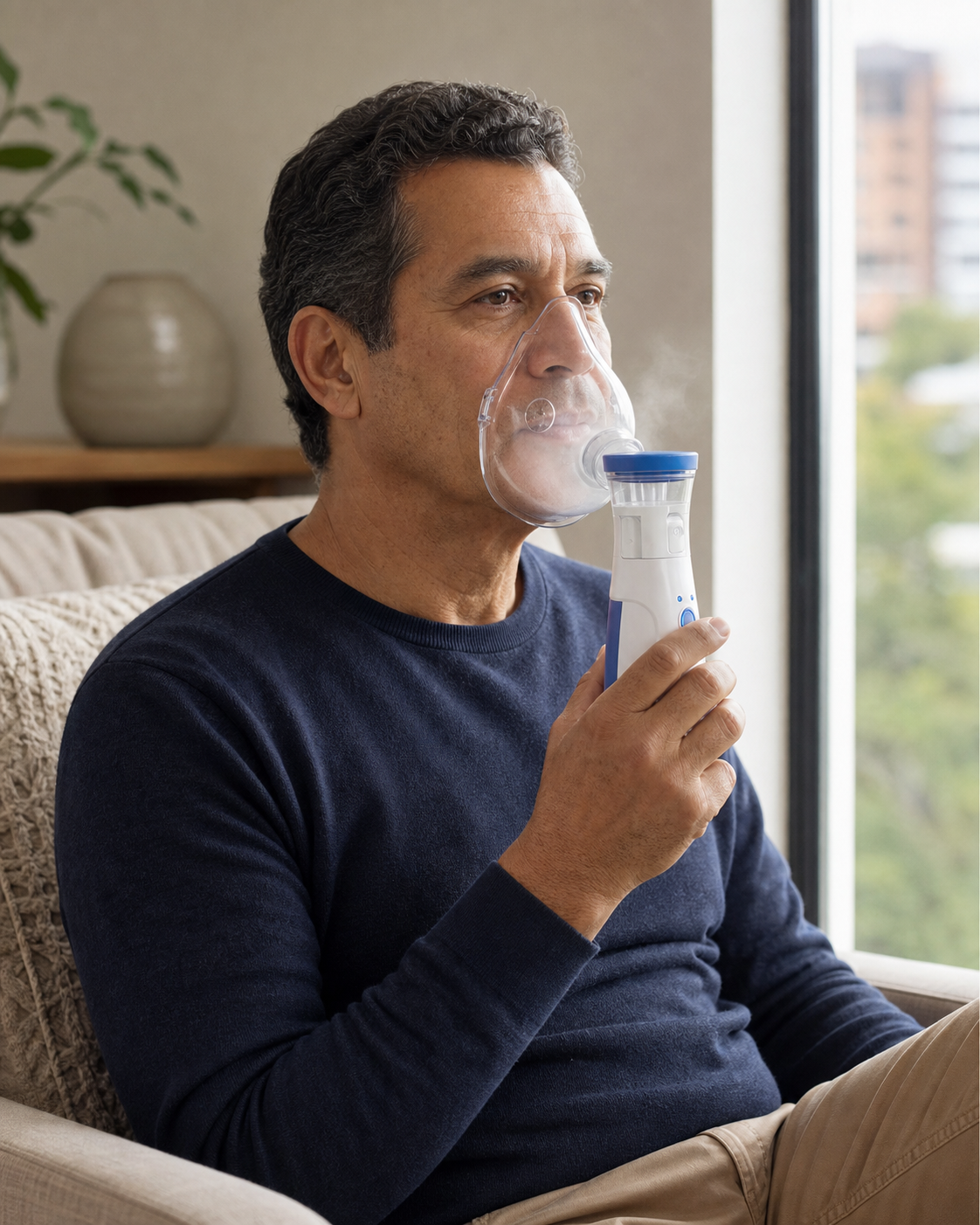 Adulto usando InhalaZen en casa